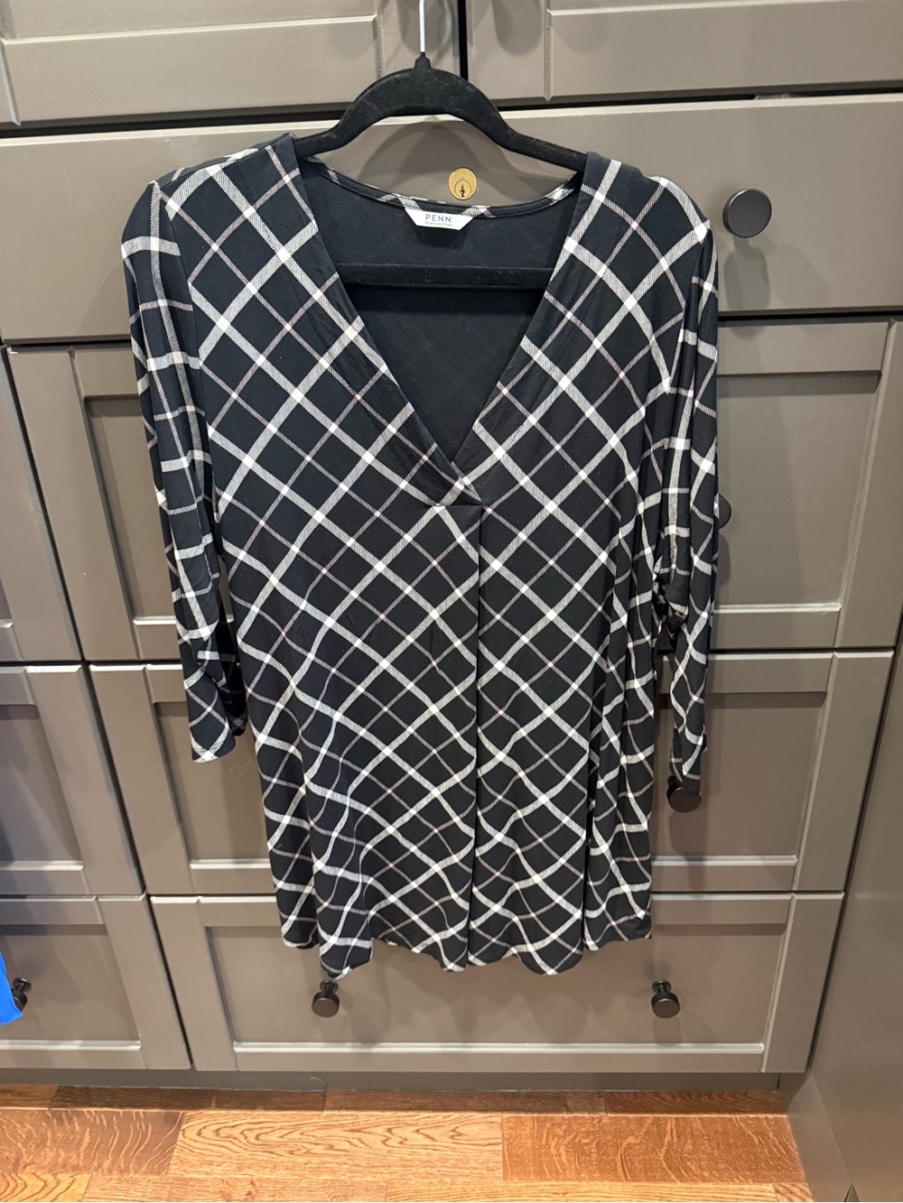 Penningtons Black and White Plaid V-Neck Tunic